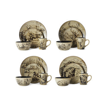 Fingerhut Mossy Oak Reactive Animal 16 Pc. Stoneware Dinnerware set