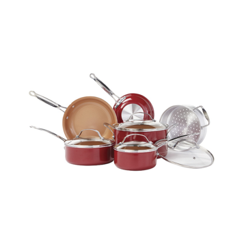 Fingerhut Red Copper 10 Pc. Nonstick Ceramic Cookware Set