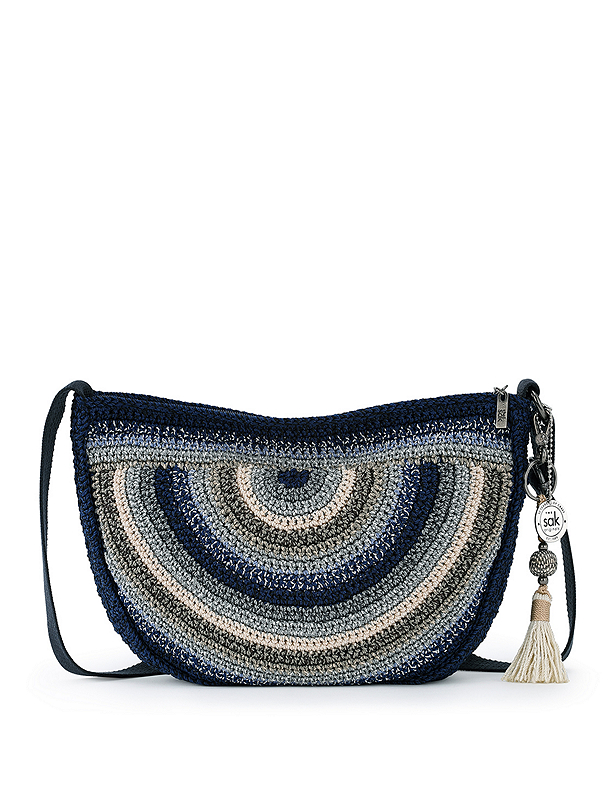 The Sak Ryder Crocheted Crescent Crossbody Bag Indigo Stripe
