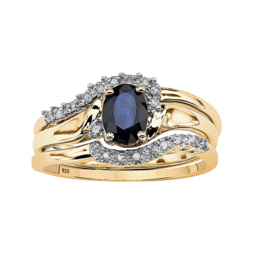 Fingerhut PalmBeach Jewelry 18K Gold Over Sterling Silver Genuine Sapphire Diamond Accent 3 Pc. Bridal Set