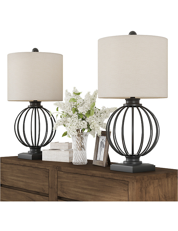 Fingerhut - Lavish Home 2-Pc. Wrought Iron Orb Table Lamp Set