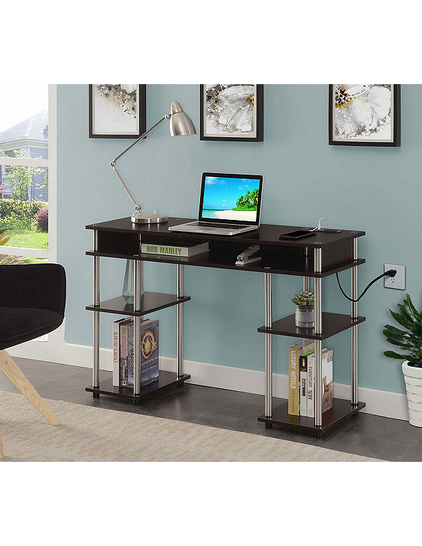 Designs2Go No Tools Student Desk with Charging Station and Shelves, on sale Black