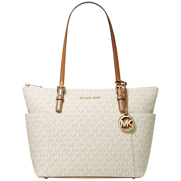 Fingerhut Michael Kors Jet Set Logo Print Zippered Tote Vanilla Acorn