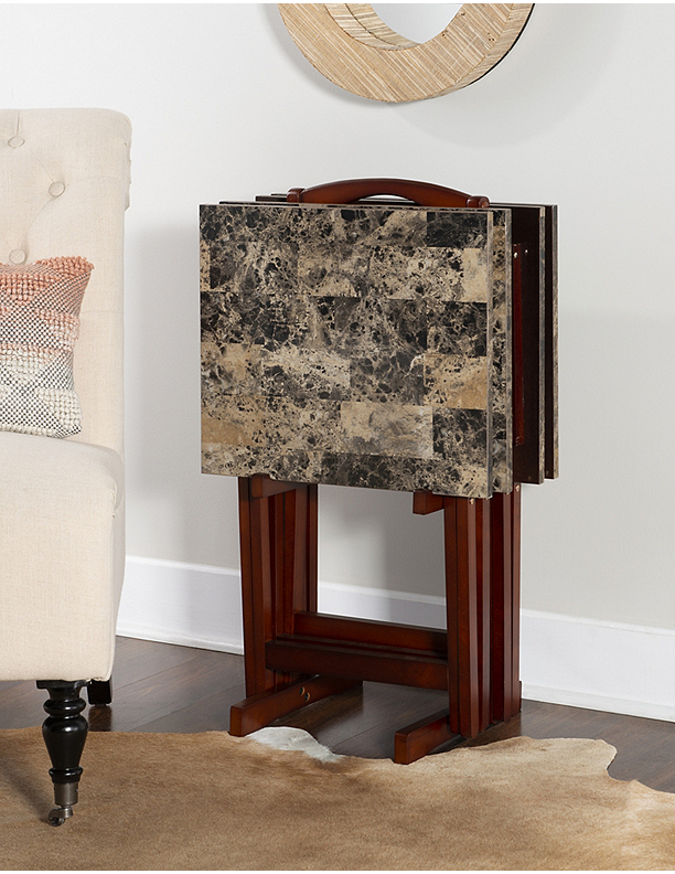 Fingerhut Linon Marble Look TV Tray Set