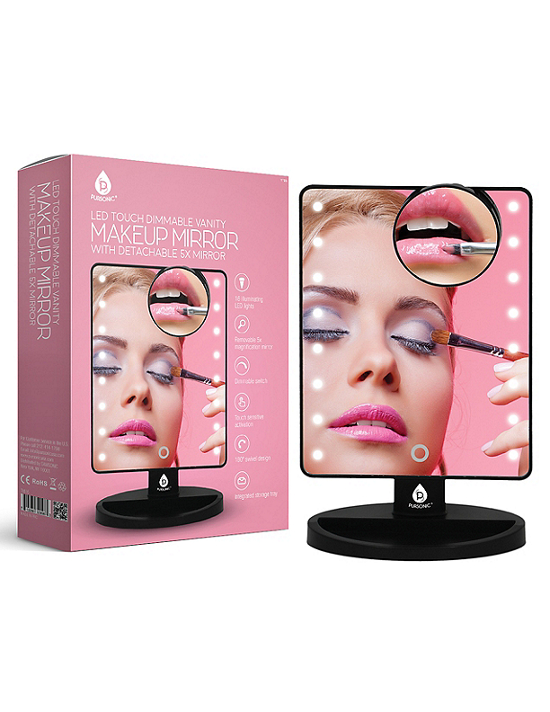 Pursonic Pursonic LED Dimmable Touch Vanity Makeup Mirror with Detachable 5X Mirror in Black Pursonic Pursonic LED Dimmable Touch Vanity Makeup Mirror with Detachable 5X Mirror in Black