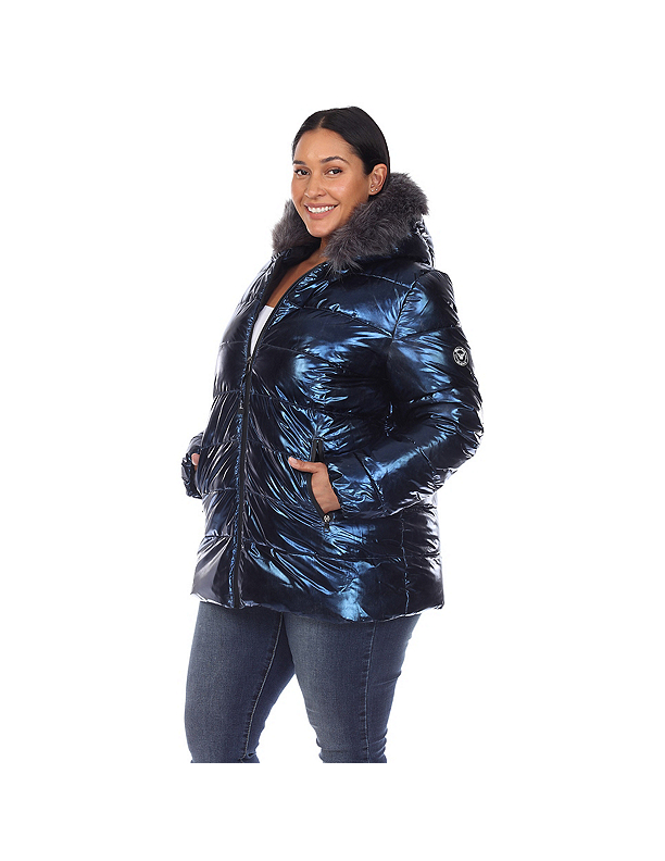 Fingerhut White Mark Women s Plus Metallic Hooded Puffer Jacket