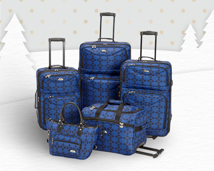 blue patterned luggage set